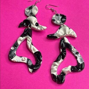 Handmade Bubble Flower Salsa Lady Black and White Dangle Earrings